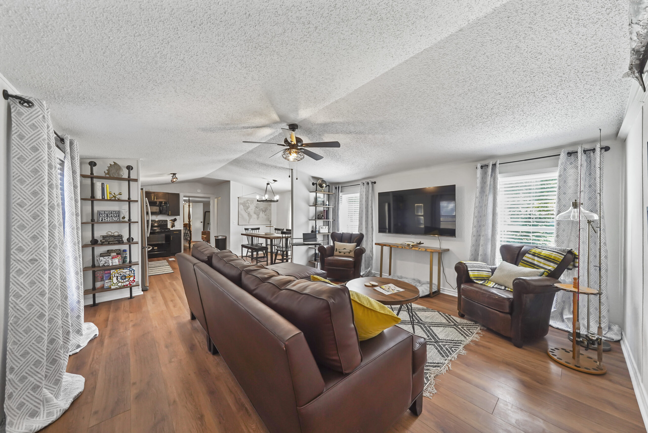Open living, dining, and kitchen layout