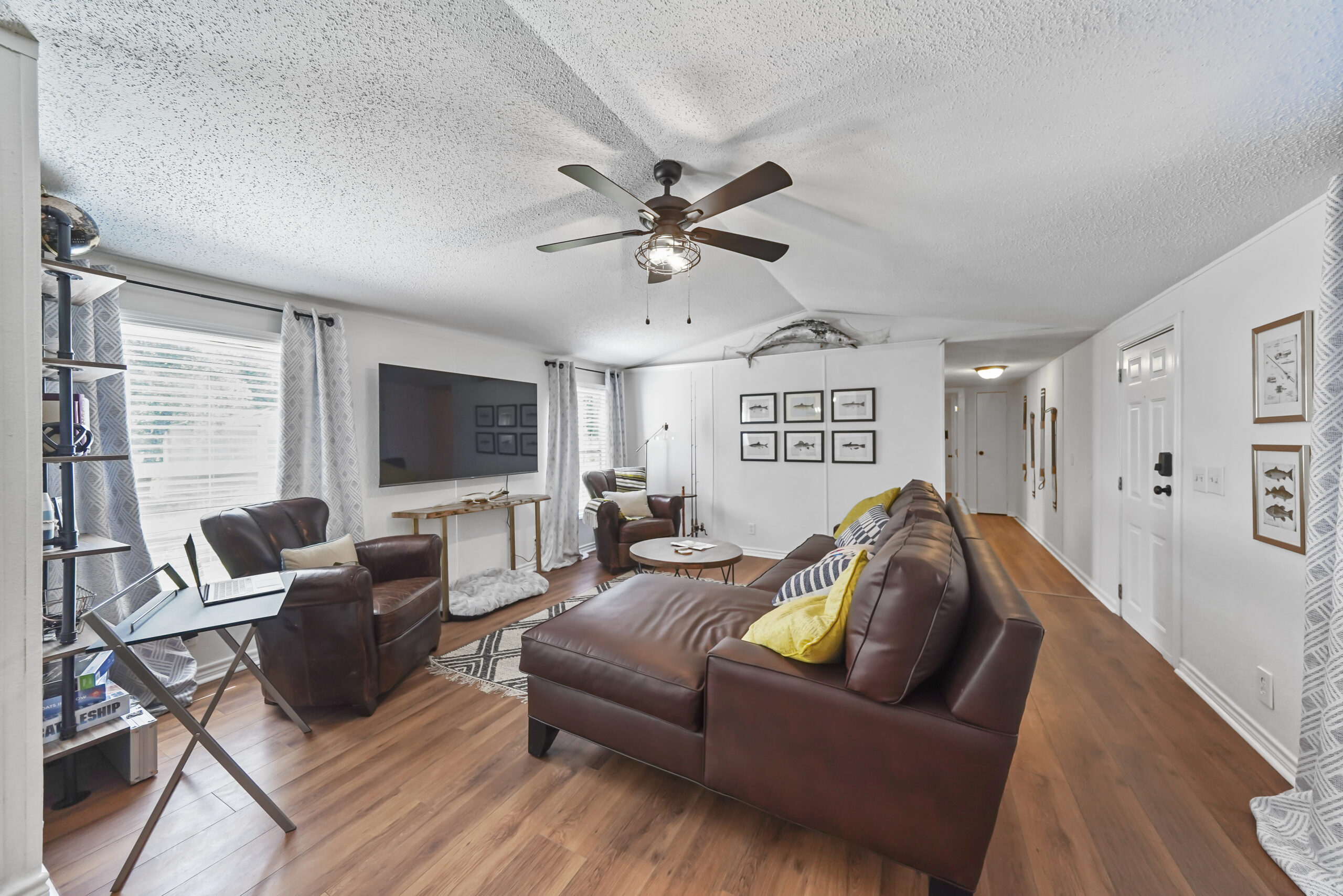 Living room with leather sofa