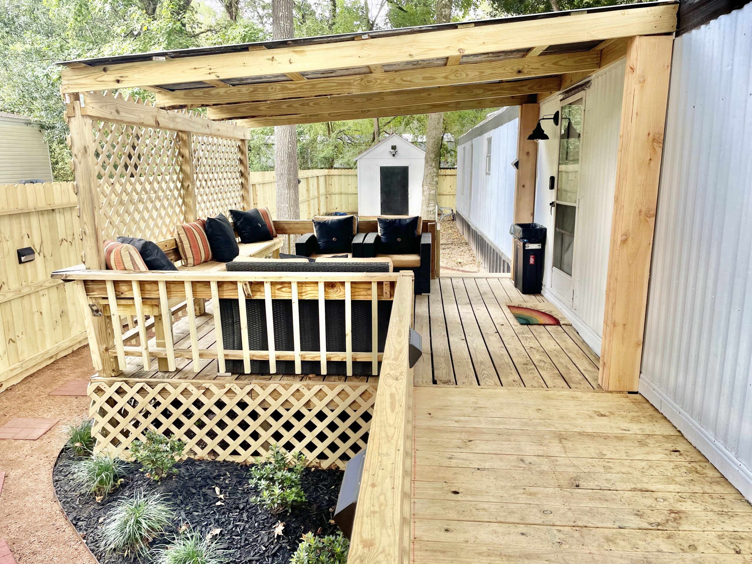 Covered patio with seating