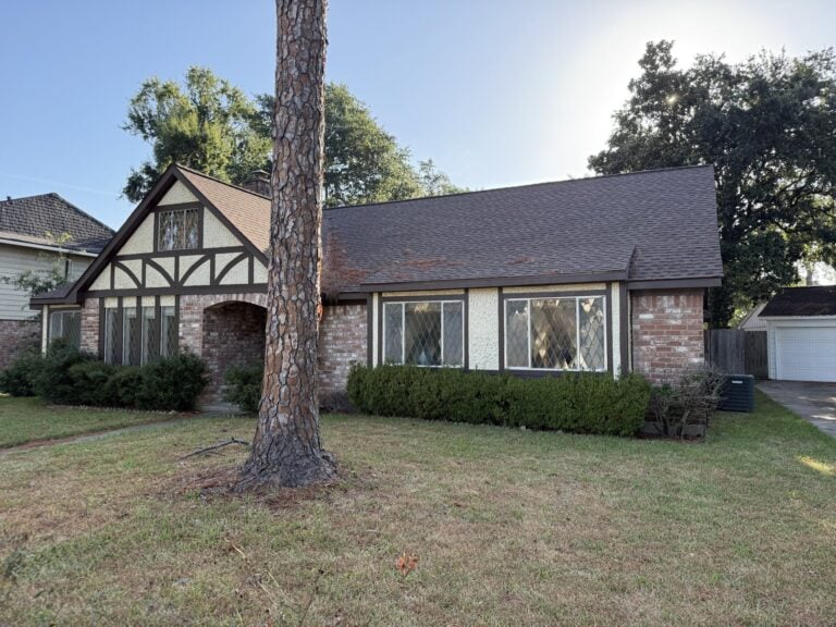 2830 Shadowdale Dr Houston TX front exterior and mature shade tree